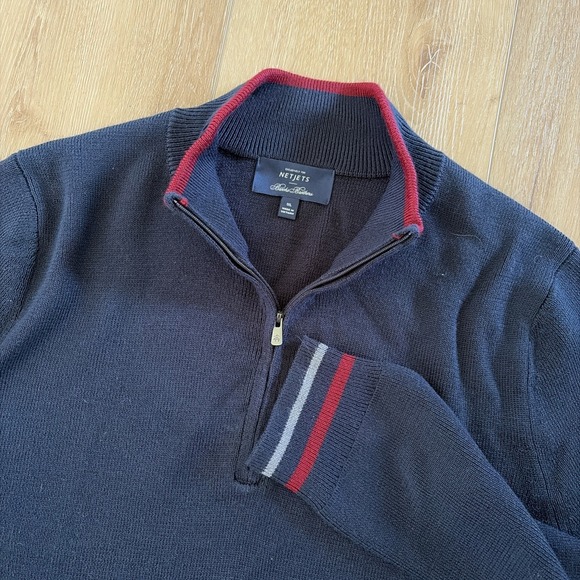 NWOT Brooks Brothers Netjets Sweater Men's 1X Navy Merino Wool Blend 1/4 Zip